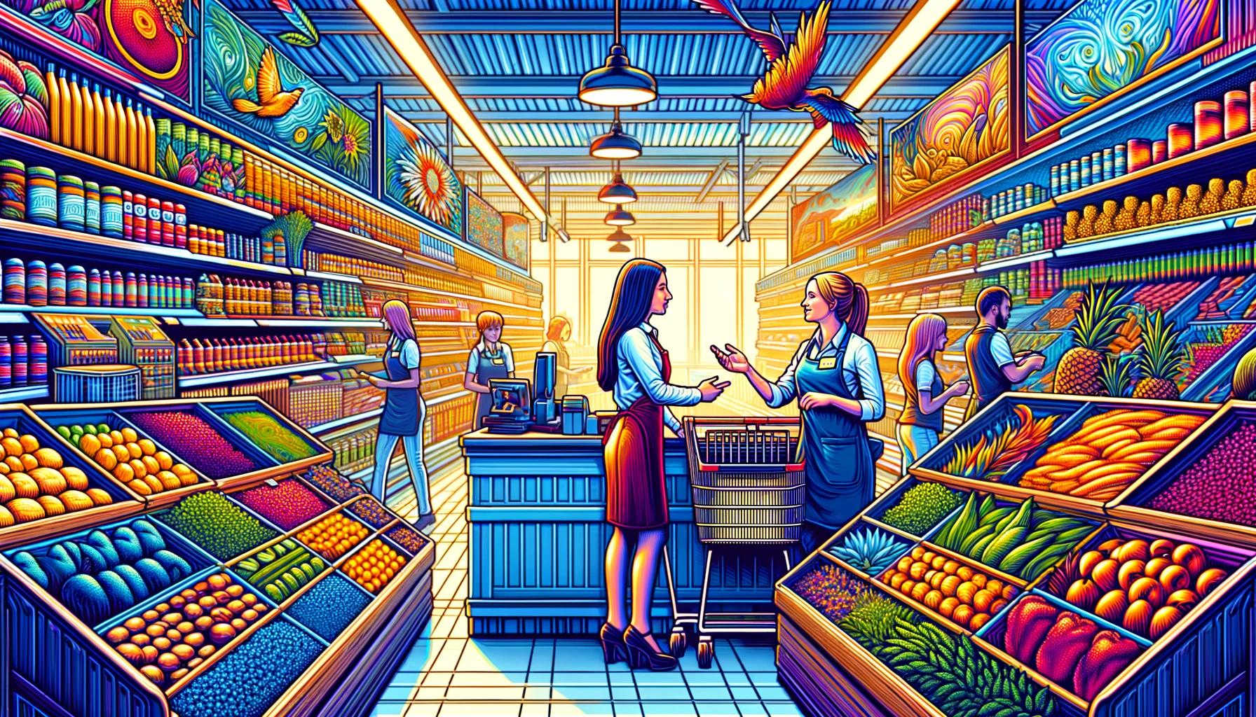 Uma mulher está atendendo um cliente em um mercado, clipart mostrando o que faz um operador de loja