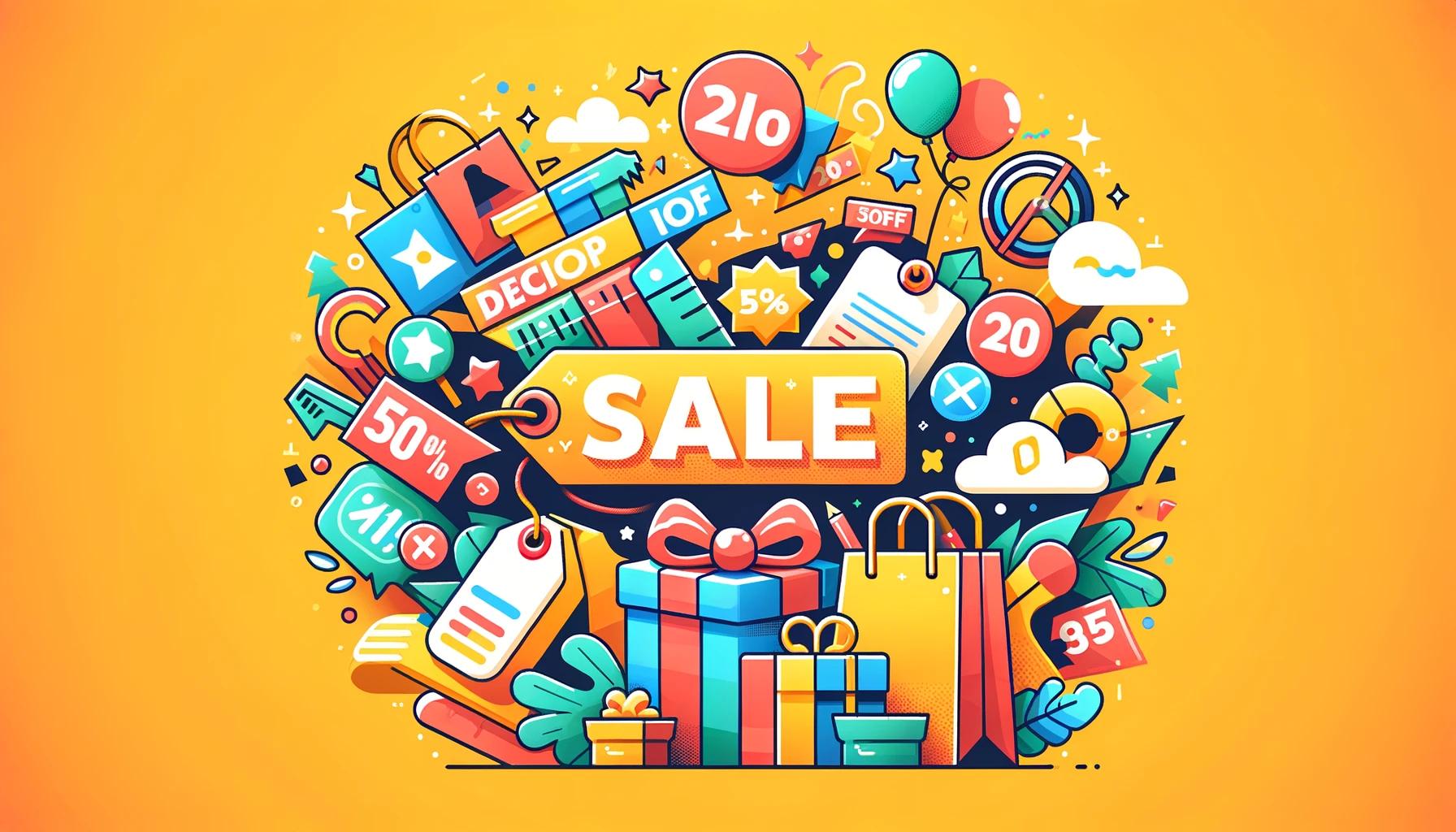 Uma arte com SALE em destaque, mostrando promoção de vendas