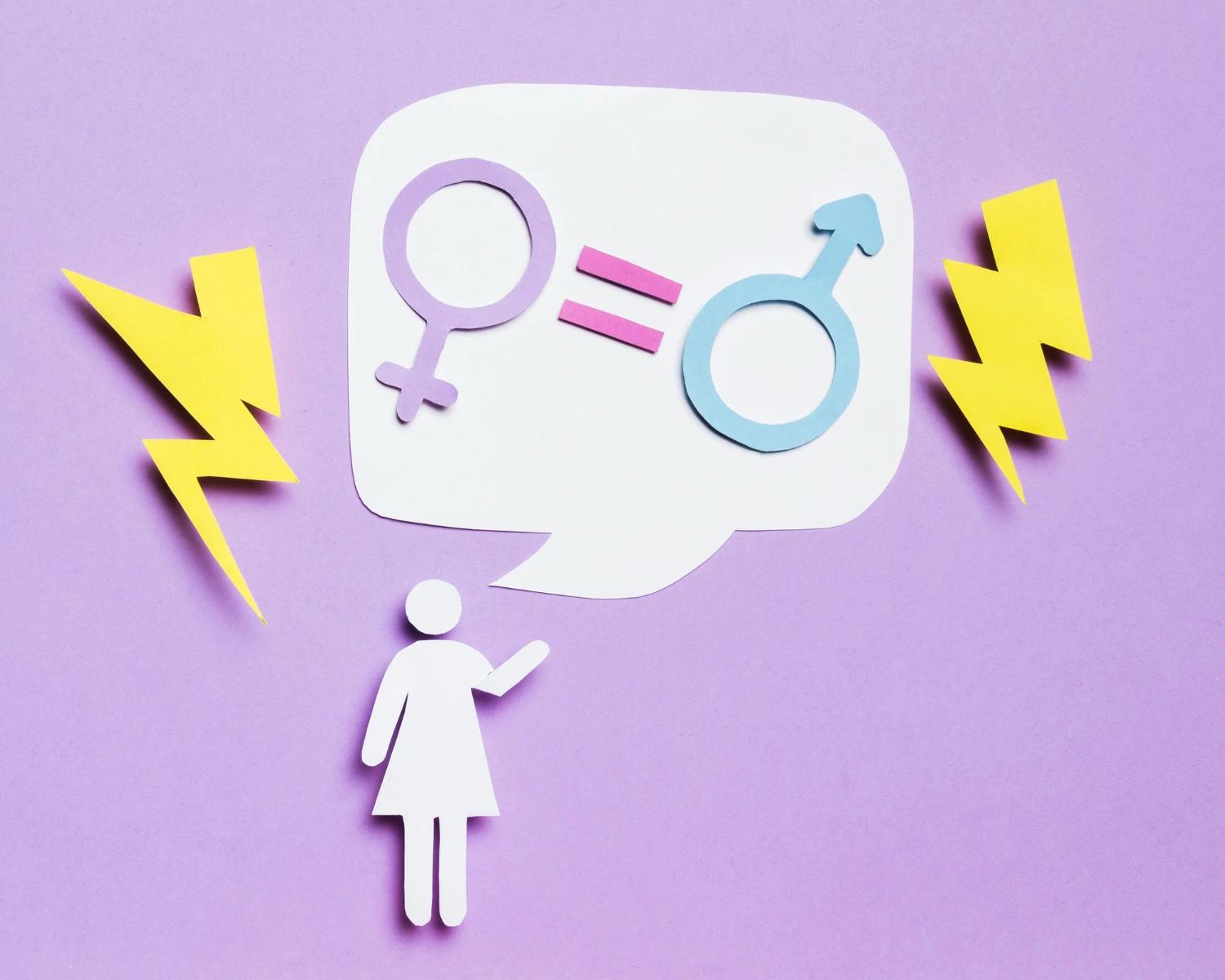 Uma arte com símbolos masculino e feminino representando equidade de gênero